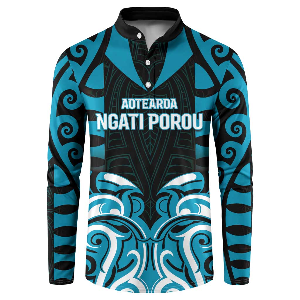 Custom Aotearoa Ngati Porou Button Sweatshirt Maori Pattern New Zealand DT05 Blue - Polynesian Pride