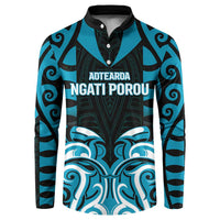 Custom Aotearoa Ngati Porou Button Sweatshirt Maori Pattern New Zealand DT05 Blue - Polynesian Pride