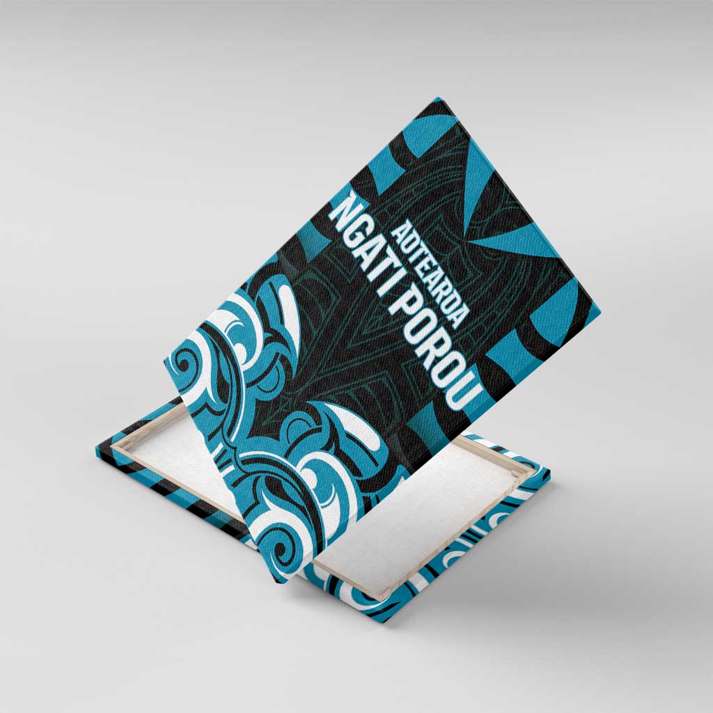 Aotearoa Ngati Porou Canvas Wall Art Maori Pattern New Zealand DT05 With Frame Blue - Polynesian Pride