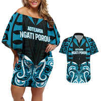 Custom Aotearoa Ngati Porou Couples Matching Off Shoulder Short Dress and Hawaiian Shirt Maori Pattern New Zealand - Polynesian Pride