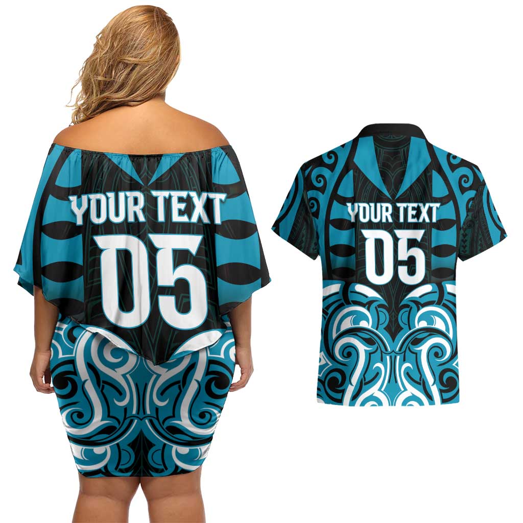 Custom Aotearoa Ngati Porou Couples Matching Off Shoulder Short Dress and Hawaiian Shirt Maori Pattern New Zealand - Polynesian Pride