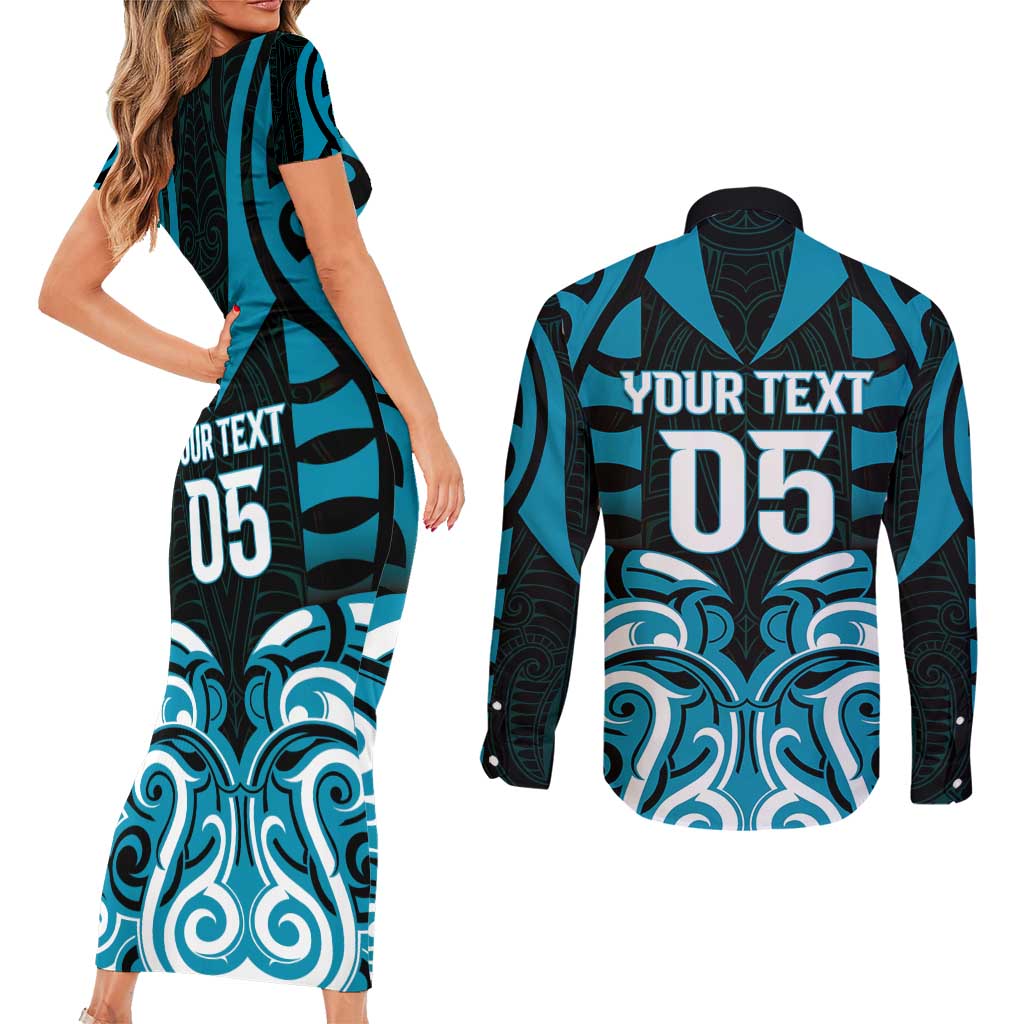 Custom Aotearoa Ngati Porou Couples Matching Short Sleeve Bodycon Dress and Long Sleeve Button Shirt Maori Pattern New Zealand - Polynesian Pride