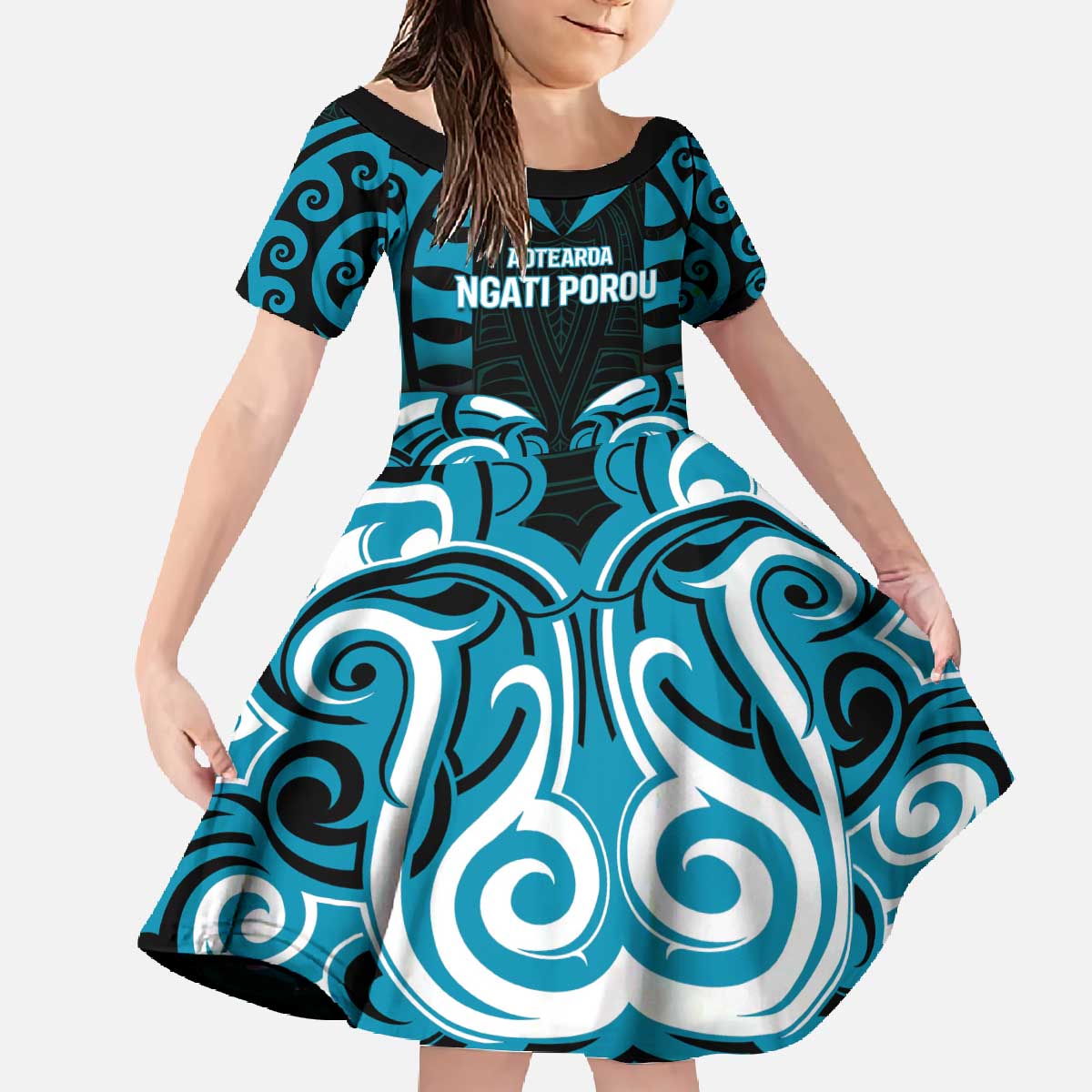 Custom Aotearoa Ngati Porou Family Matching Off The Shoulder Long Sleeve Dress and Hawaiian Shirt Maori Pattern New Zealand - Polynesian Pride