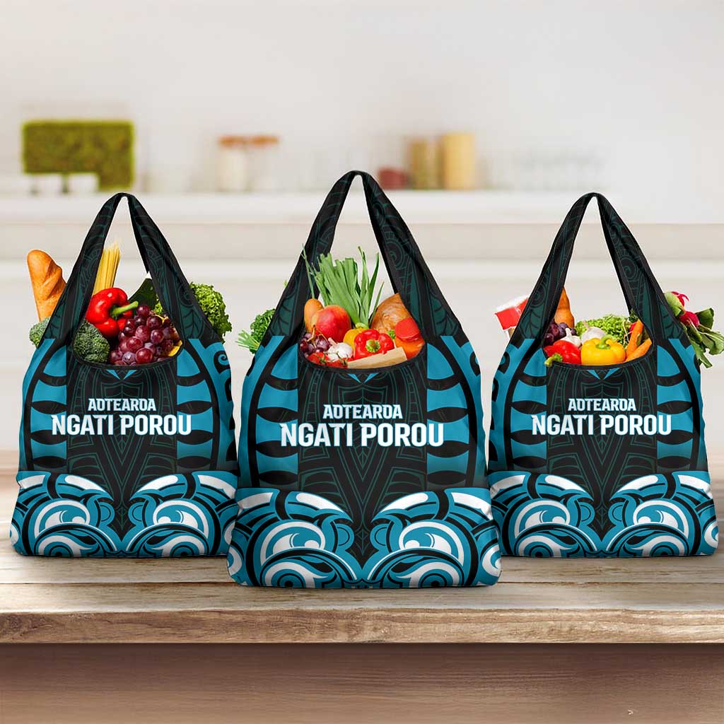 Aotearoa Ngati Porou Grocery Bag Maori Pattern New Zealand DT05 3-pack One Size Blue - Polynesian Pride