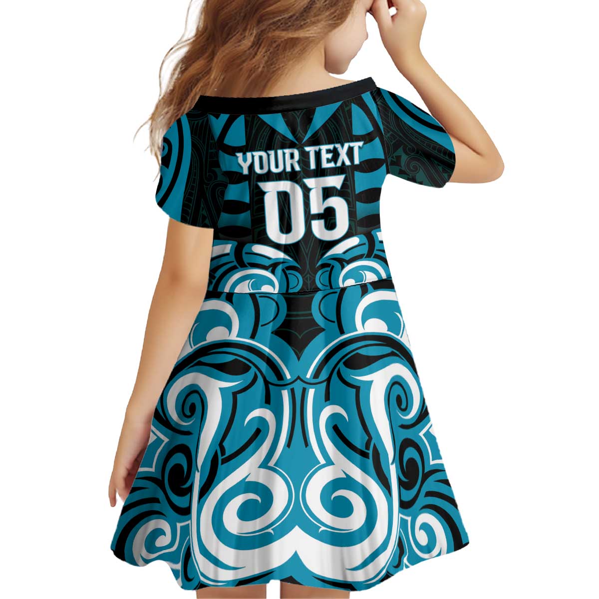 Custom Aotearoa Ngati Porou Kid Short Sleeve Dress Maori Pattern New Zealand - Polynesian Pride