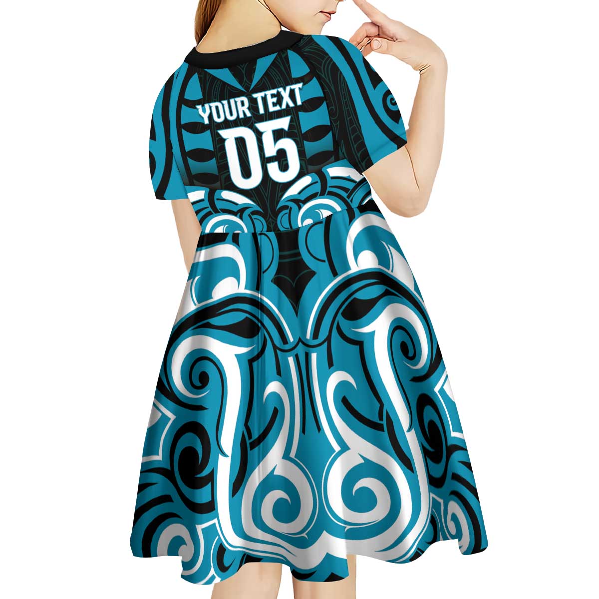 Custom Aotearoa Ngati Porou Kid Short Sleeve Dress Maori Pattern New Zealand - Polynesian Pride
