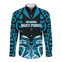 Custom Aotearoa Ngati Porou Long Sleeve Button Shirt Maori Pattern New Zealand DT05 Unisex Blue - Polynesian Pride