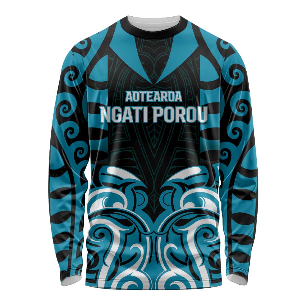 Custom Aotearoa Ngati Porou Long Sleeve Shirt Maori Pattern New Zealand DT05 Unisex Blue - Polynesian Pride