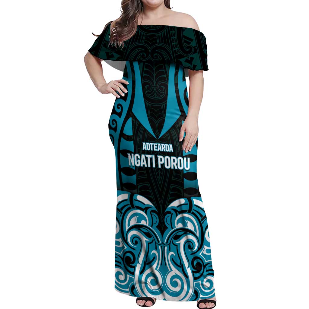 Custom Aotearoa Ngati Porou Off Shoulder Maxi Dress Maori Pattern New Zealand - Polynesian Pride