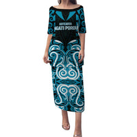 Custom Aotearoa Ngati Porou Puletasi Maori Pattern New Zealand DT05 Long Dress Blue - Polynesian Pride