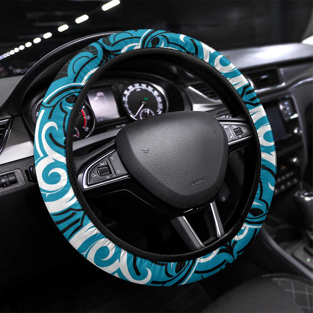 Aotearoa Ngati Porou Steering Wheel Cover Maori Pattern New Zealand DT05 Universal Fit Blue - Polynesian Pride