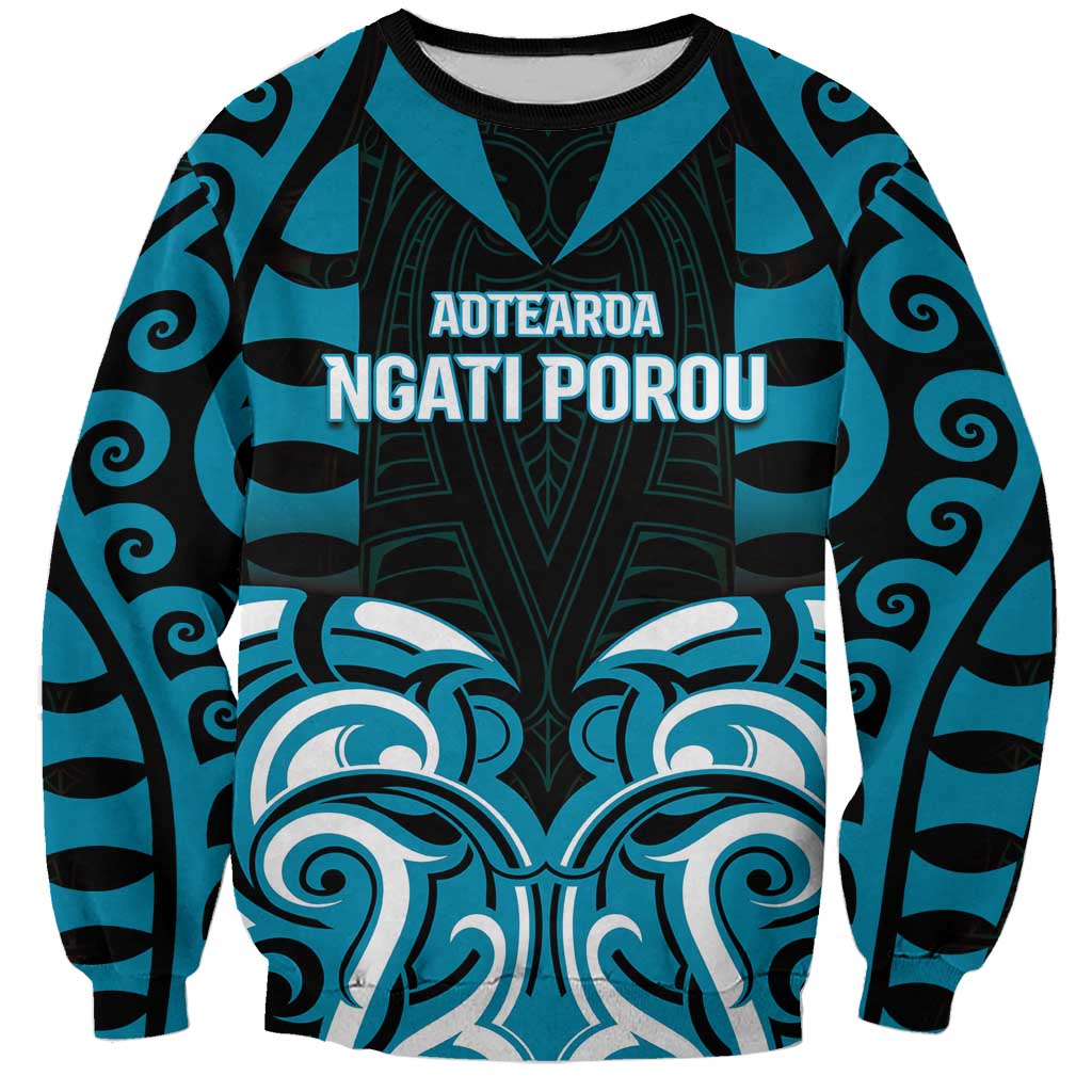 Custom Aotearoa Ngati Porou Sweatshirt Maori Pattern New Zealand DT05 Unisex Blue - Polynesian Pride