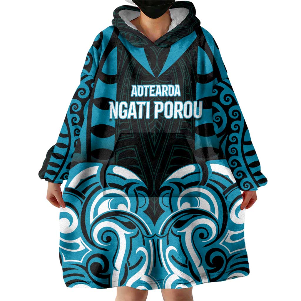 Custom Aotearoa Ngati Porou Wearable Blanket Hoodie Maori Pattern New Zealand - Polynesian Pride