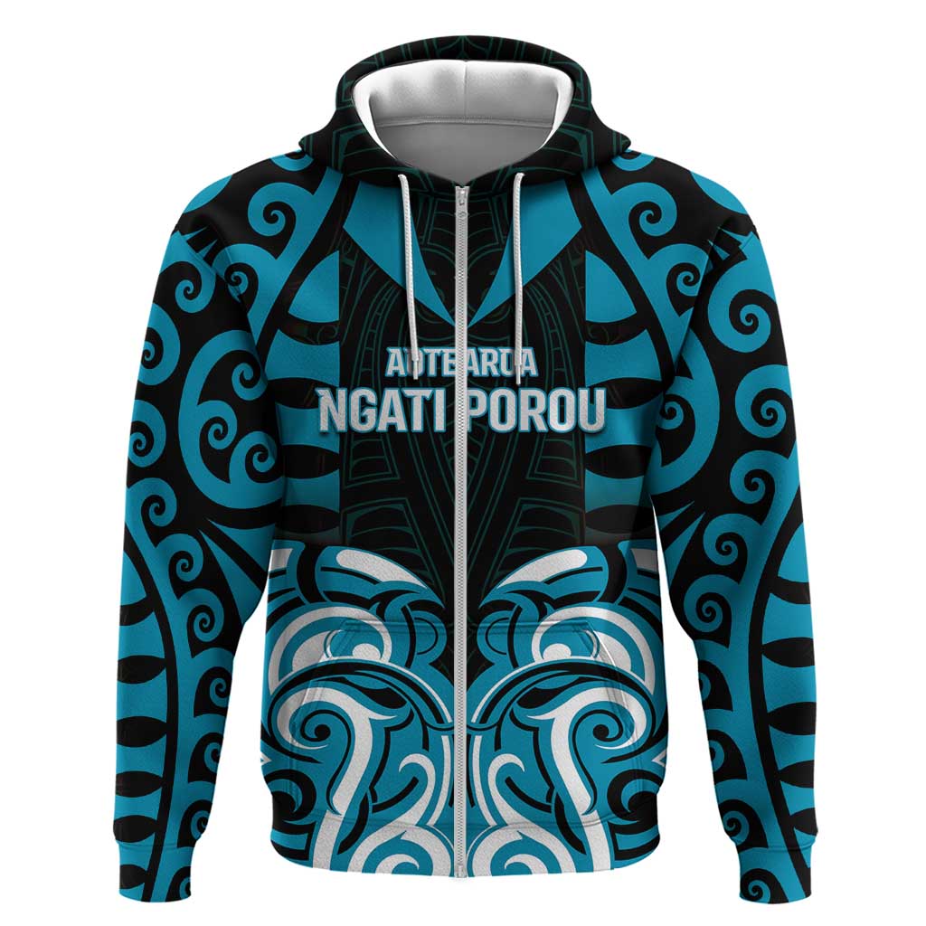 Custom Aotearoa Ngati Porou Zip Hoodie Maori Pattern New Zealand - Polynesian Pride