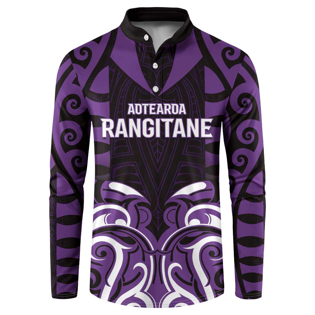 Custom Aotearoa Rangitane Button Sweatshirt Maori Pattern New Zealand DT05 Purple - Polynesian Pride
