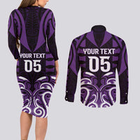 Custom Aotearoa Rangitane Couples Matching Long Sleeve Bodycon Dress and Long Sleeve Button Shirt Maori Pattern New Zealand DT05 - Polynesian Pride