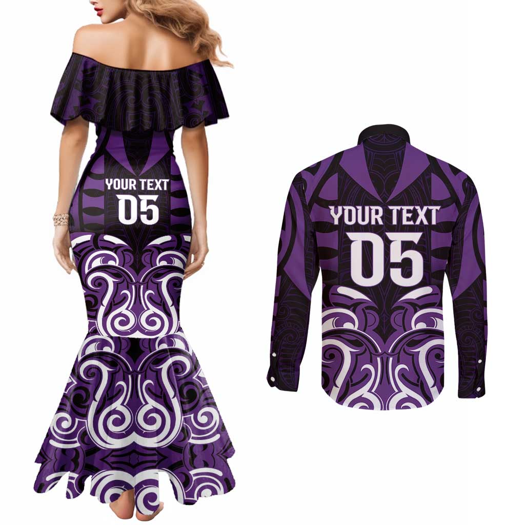 Custom Aotearoa Rangitane Couples Matching Mermaid Dress and Long Sleeve Button Shirt Maori Pattern New Zealand DT05 - Polynesian Pride