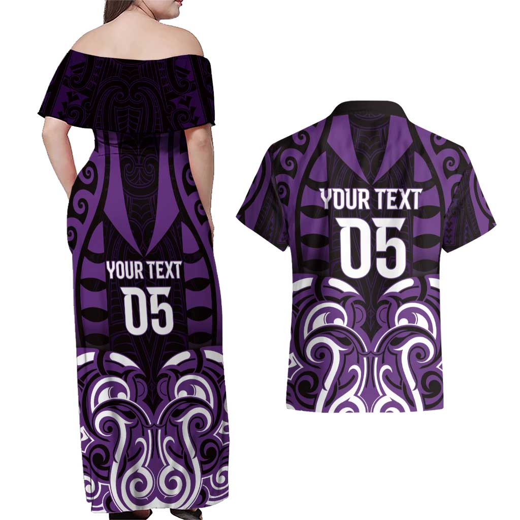 Custom Aotearoa Rangitane Couples Matching Off Shoulder Maxi Dress and Hawaiian Shirt Maori Pattern New Zealand DT05 - Polynesian Pride