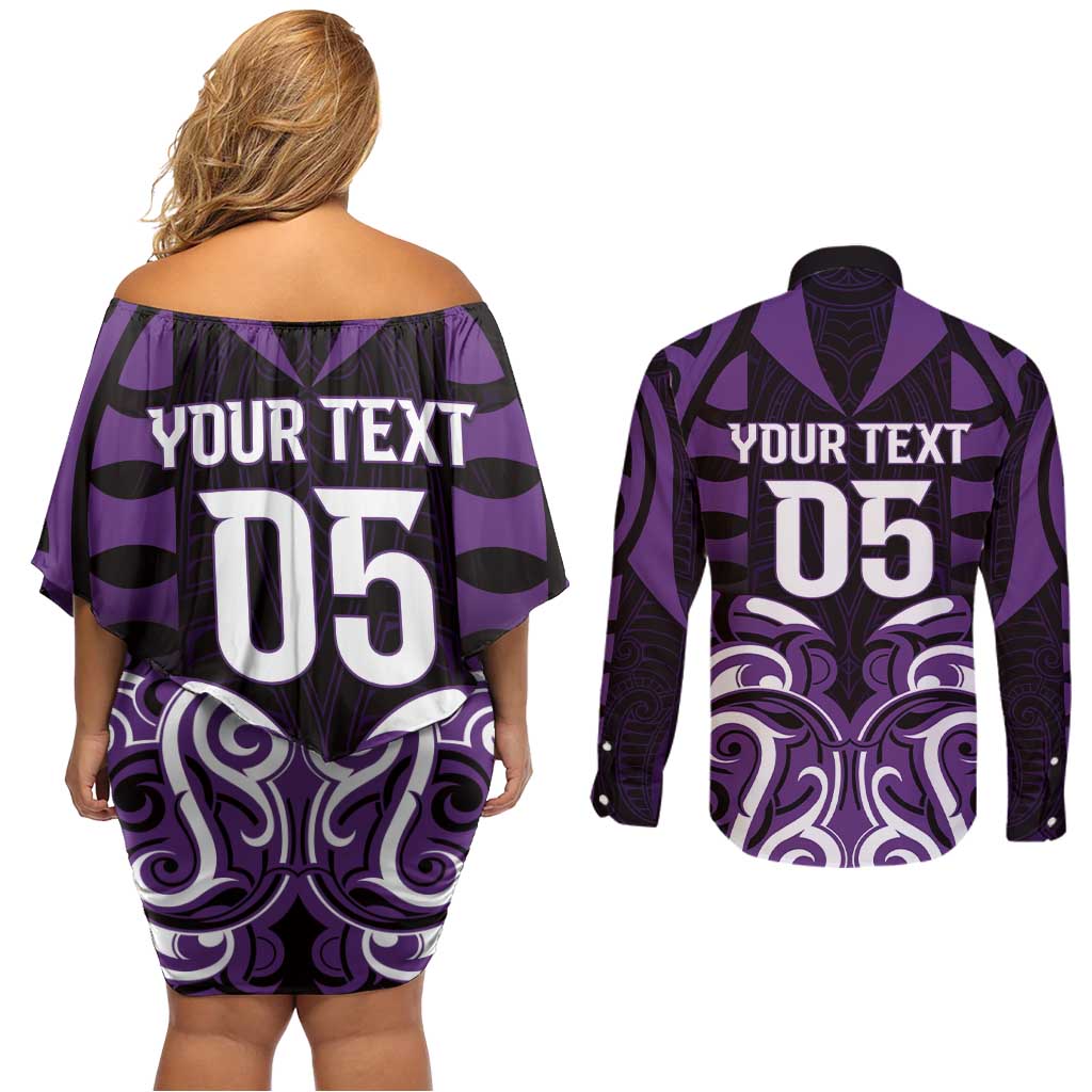 Custom Aotearoa Rangitane Couples Matching Off Shoulder Short Dress and Long Sleeve Button Shirt Maori Pattern New Zealand - Polynesian Pride