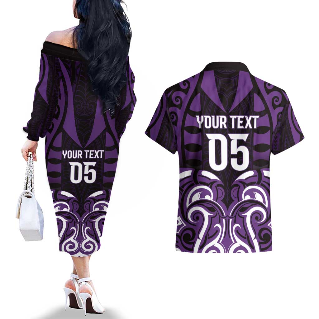 Custom Aotearoa Rangitane Couples Matching Off The Shoulder Long Sleeve Dress and Hawaiian Shirt Maori Pattern New Zealand DT05 - Polynesian Pride