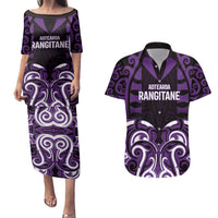 Custom Aotearoa Rangitane Couples Matching Puletasi and Hawaiian Shirt Maori Pattern New Zealand DT05 Purple - Polynesian Pride