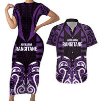 Custom Aotearoa Rangitane Couples Matching Short Sleeve Bodycon Dress and Hawaiian Shirt Maori Pattern New Zealand DT05 Purple - Polynesian Pride