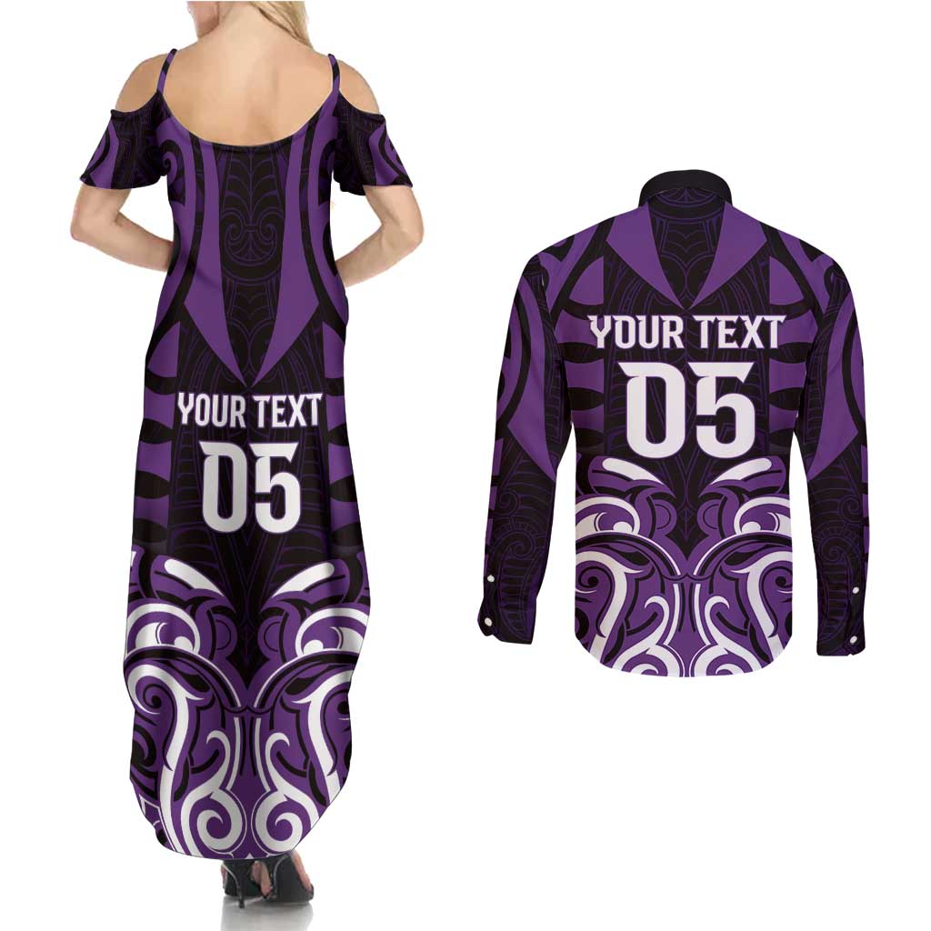 Custom Aotearoa Rangitane Couples Matching Summer Maxi Dress and Long Sleeve Button Shirt Maori Pattern New Zealand DT05 - Polynesian Pride