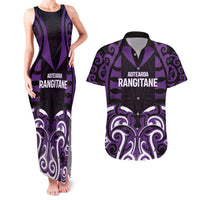 Custom Aotearoa Rangitane Couples Matching Tank Maxi Dress and Hawaiian Shirt Maori Pattern New Zealand DT05 Purple - Polynesian Pride