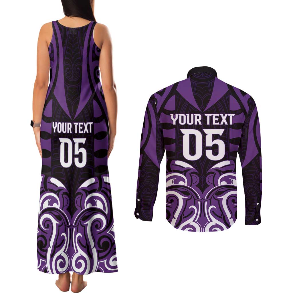 Custom Aotearoa Rangitane Couples Matching Tank Maxi Dress and Long Sleeve Button Shirt Maori Pattern New Zealand DT05 - Polynesian Pride