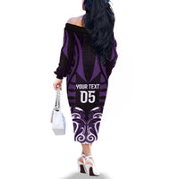 Custom Aotearoa Rangitane Family Matching Off The Shoulder Long Sleeve Dress and Hawaiian Shirt Maori Pattern New Zealand - Polynesian Pride