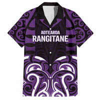 Custom Aotearoa Rangitane Family Matching Puletasi and Hawaiian Shirt Maori Pattern New Zealand DT05 Dad's Shirt - Short Sleeve Purple - Polynesian Pride