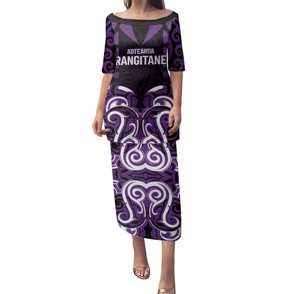 Custom Aotearoa Rangitane Family Matching Puletasi and Hawaiian Shirt Maori Pattern New Zealand DT05 Mom's Dress Purple - Polynesian Pride
