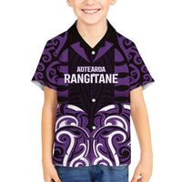 Custom Aotearoa Rangitane Family Matching Puletasi and Hawaiian Shirt Maori Pattern New Zealand DT05 Son's Shirt Purple - Polynesian Pride