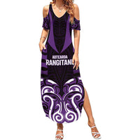 Custom Aotearoa Rangitane Family Matching Summer Maxi Dress and Hawaiian Shirt Maori Pattern New Zealand DT05 Mom's Dress Purple - Polynesian Pride