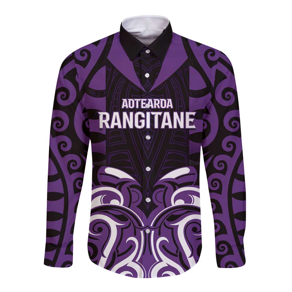Custom Aotearoa Rangitane Long Sleeve Button Shirt Maori Pattern New Zealand DT05 Unisex Purple - Polynesian Pride