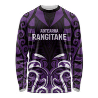 Custom Aotearoa Rangitane Long Sleeve Shirt Maori Pattern New Zealand DT05 Unisex Purple - Polynesian Pride