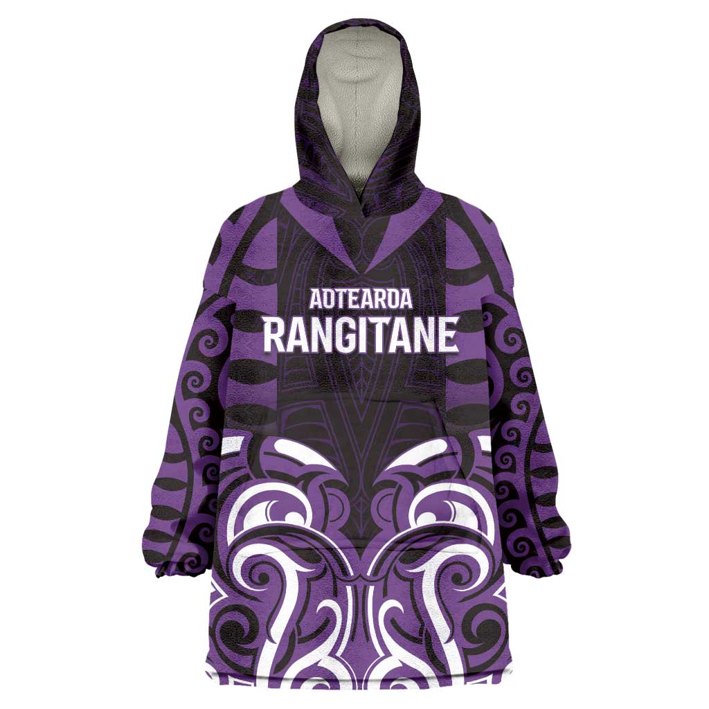 Custom Aotearoa Rangitane Wearable Blanket Hoodie Maori Pattern New Zealand DT05 One Size Purple - Polynesian Pride