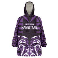 Custom Aotearoa Rangitane Wearable Blanket Hoodie Maori Pattern New Zealand DT05 One Size Purple - Polynesian Pride