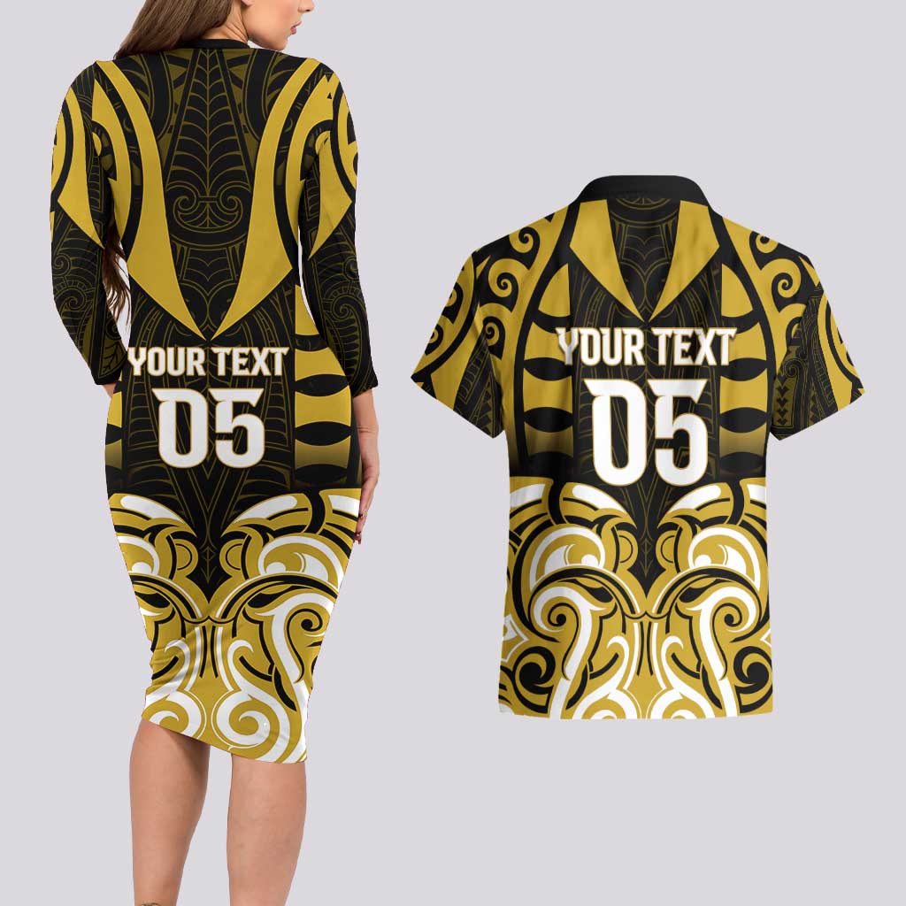 Custom Aotearoa Taranaki Couples Matching Long Sleeve Bodycon Dress and Hawaiian Shirt Maori Pattern New Zealand DT05 - Polynesian Pride