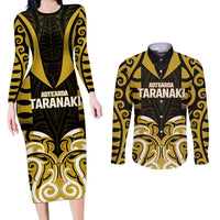 Custom Aotearoa Taranaki Couples Matching Long Sleeve Bodycon Dress and Long Sleeve Button Shirt Maori Pattern New Zealand DT05 Yellow - Polynesian Pride