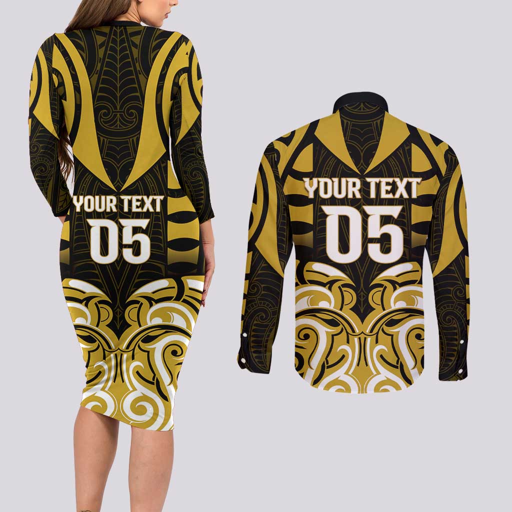 Custom Aotearoa Taranaki Couples Matching Long Sleeve Bodycon Dress and Long Sleeve Button Shirt Maori Pattern New Zealand DT05 - Polynesian Pride