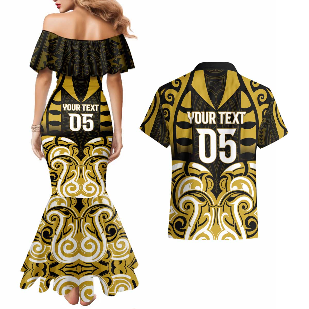 Custom Aotearoa Taranaki Couples Matching Mermaid Dress and Hawaiian Shirt Maori Pattern New Zealand DT05 - Polynesian Pride