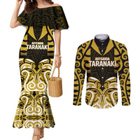 Custom Aotearoa Taranaki Couples Matching Mermaid Dress and Long Sleeve Button Shirt Maori Pattern New Zealand DT05 Yellow - Polynesian Pride