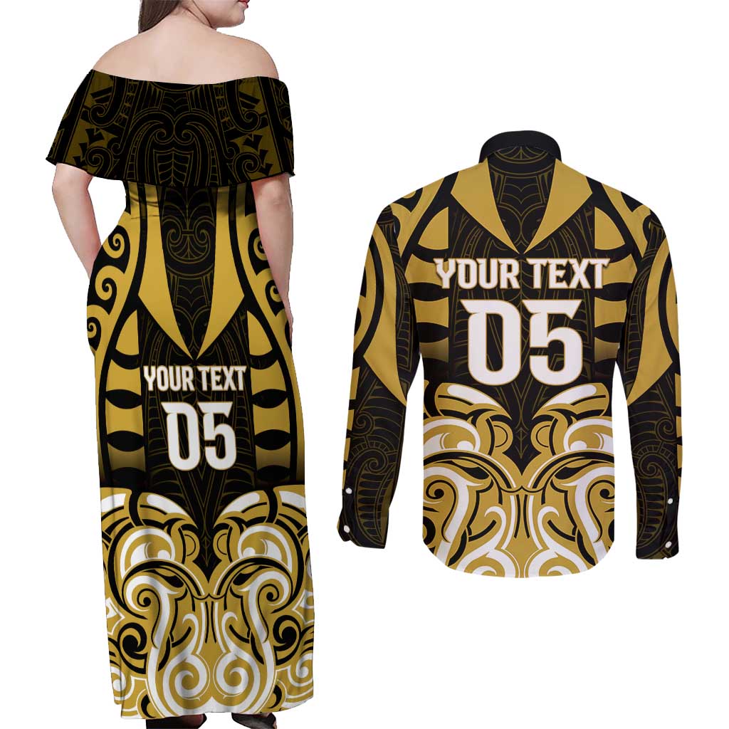 Custom Aotearoa Taranaki Couples Matching Off Shoulder Maxi Dress and Long Sleeve Button Shirt Maori Pattern New Zealand - Polynesian Pride