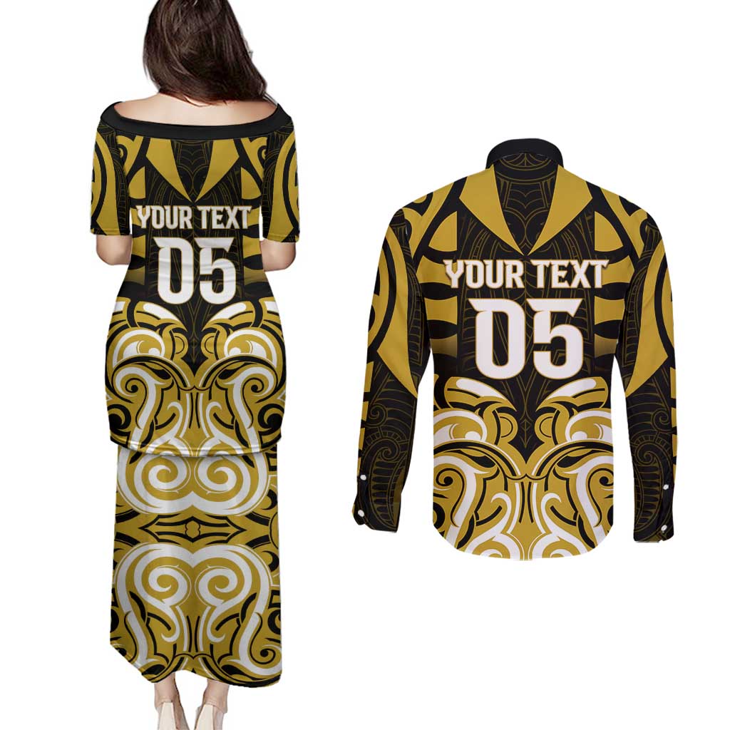 Custom Aotearoa Taranaki Couples Matching Puletasi and Long Sleeve Button Shirt Maori Pattern New Zealand DT05 - Polynesian Pride