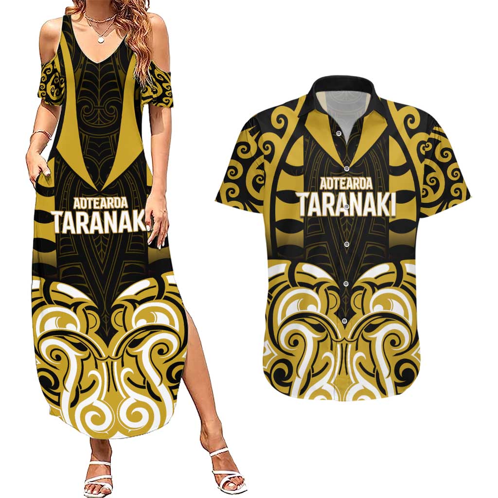 Custom Aotearoa Taranaki Couples Matching Summer Maxi Dress and Hawaiian Shirt Maori Pattern New Zealand DT05 Yellow - Polynesian Pride