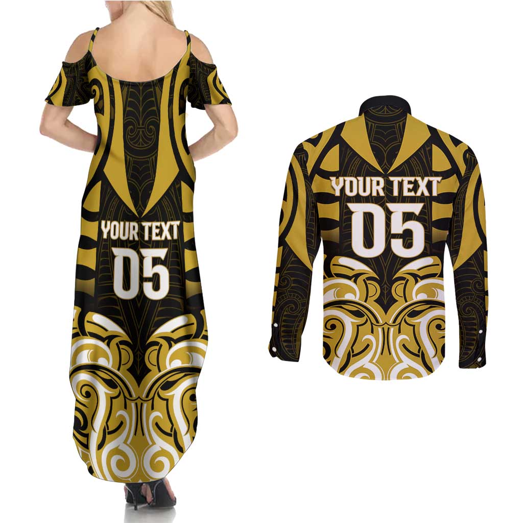 Custom Aotearoa Taranaki Couples Matching Summer Maxi Dress and Long Sleeve Button Shirt Maori Pattern New Zealand DT05 - Polynesian Pride