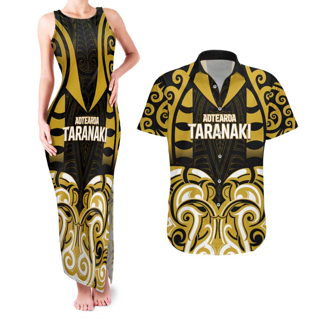 Custom Aotearoa Taranaki Couples Matching Tank Maxi Dress and Hawaiian Shirt Maori Pattern New Zealand DT05 Yellow - Polynesian Pride