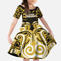 Custom Aotearoa Taranaki Family Matching Off The Shoulder Long Sleeve Dress and Hawaiian Shirt Maori Pattern New Zealand DT05 Daughter's Dress Yellow - Polynesian Pride