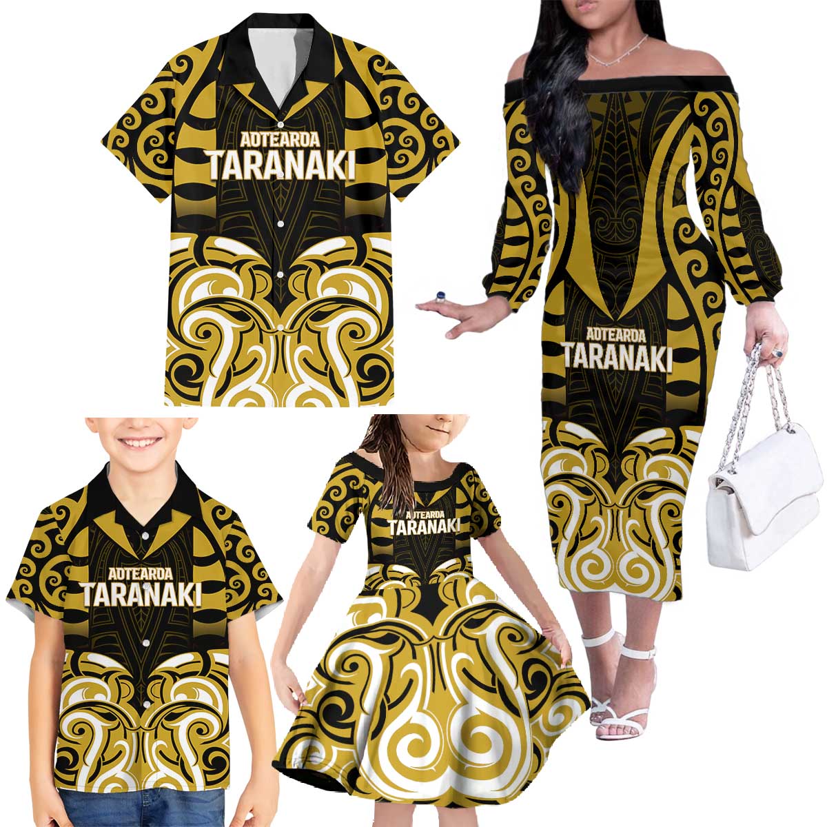 Custom Aotearoa Taranaki Family Matching Off The Shoulder Long Sleeve Dress and Hawaiian Shirt Maori Pattern New Zealand DT05 - Polynesian Pride